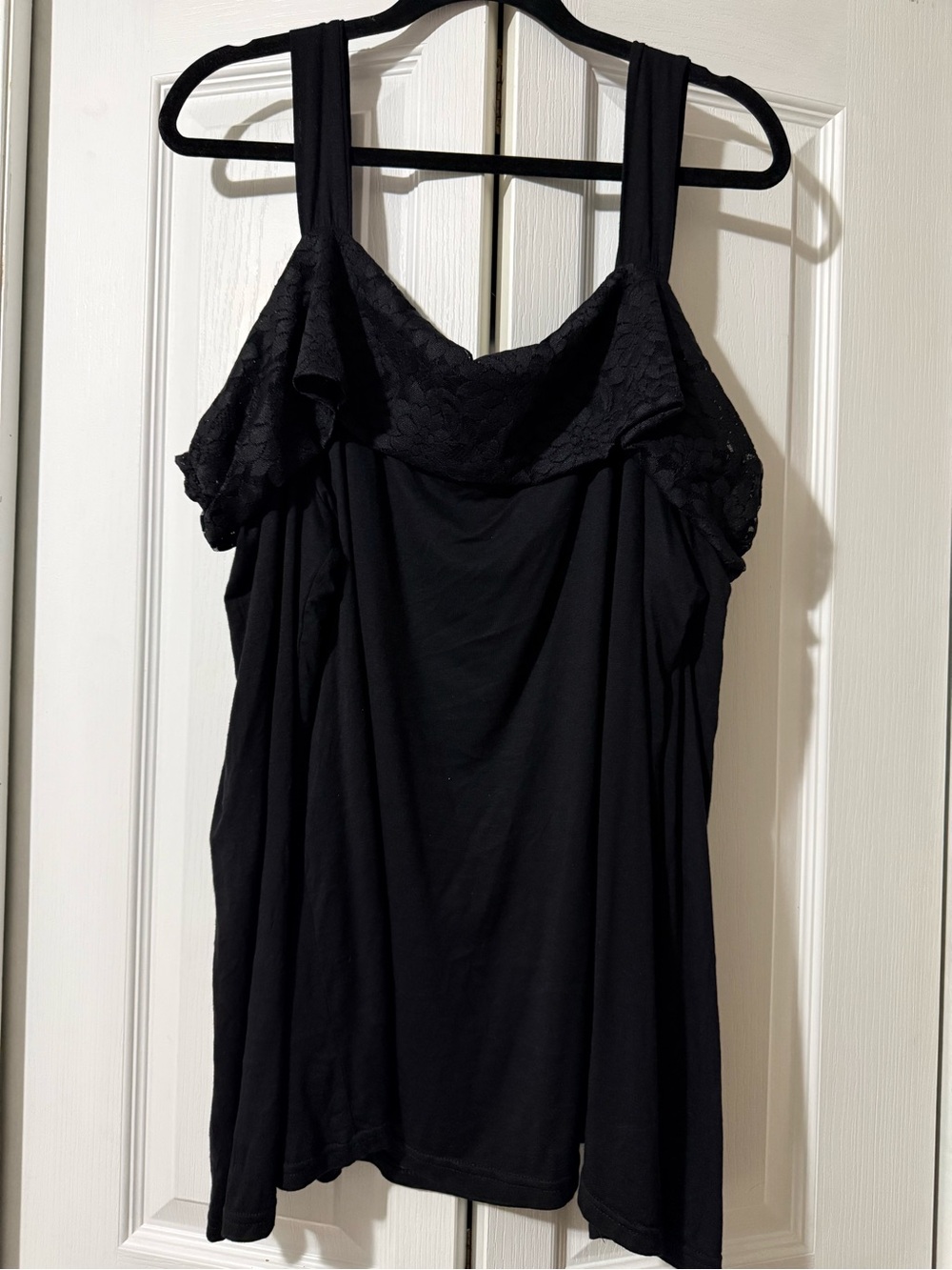 Rosegal Black Lace-Trim Long Sleeve Off Shoulder Top - 1X